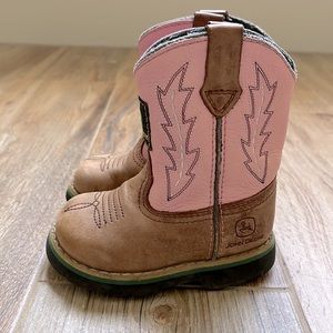 John Deere Pink Leather Cowgirl Boots- Size 4M